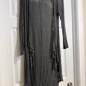 Elegant Gray Women's Lightweight Knit Drapey Open Cardigan